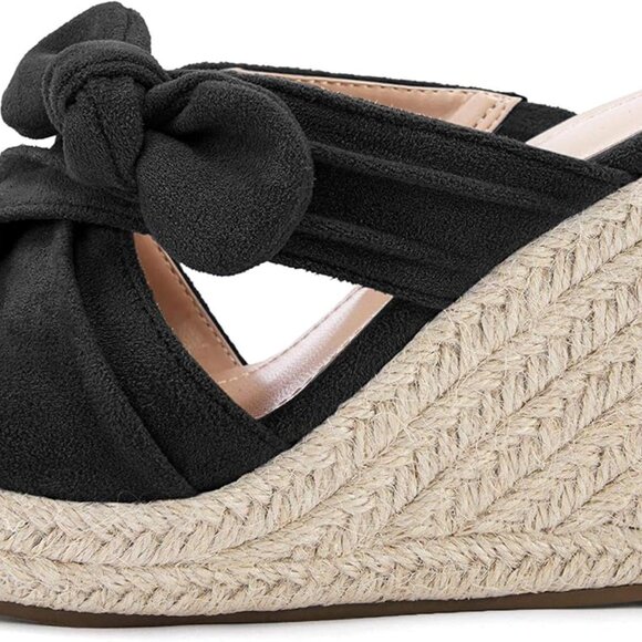 Womens Espadrille Wedge Sandals Faux Suede Open Toe Slides Summer Shoes - Picture 3 of 3
